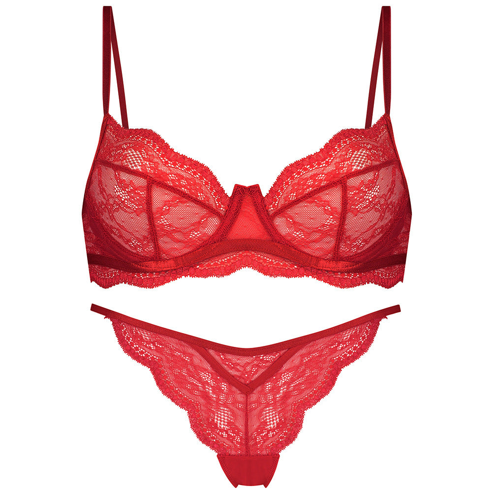 Freedombeauty | Sexy Lace Underwear Bra Thong Perspective Seduction French Bra Set