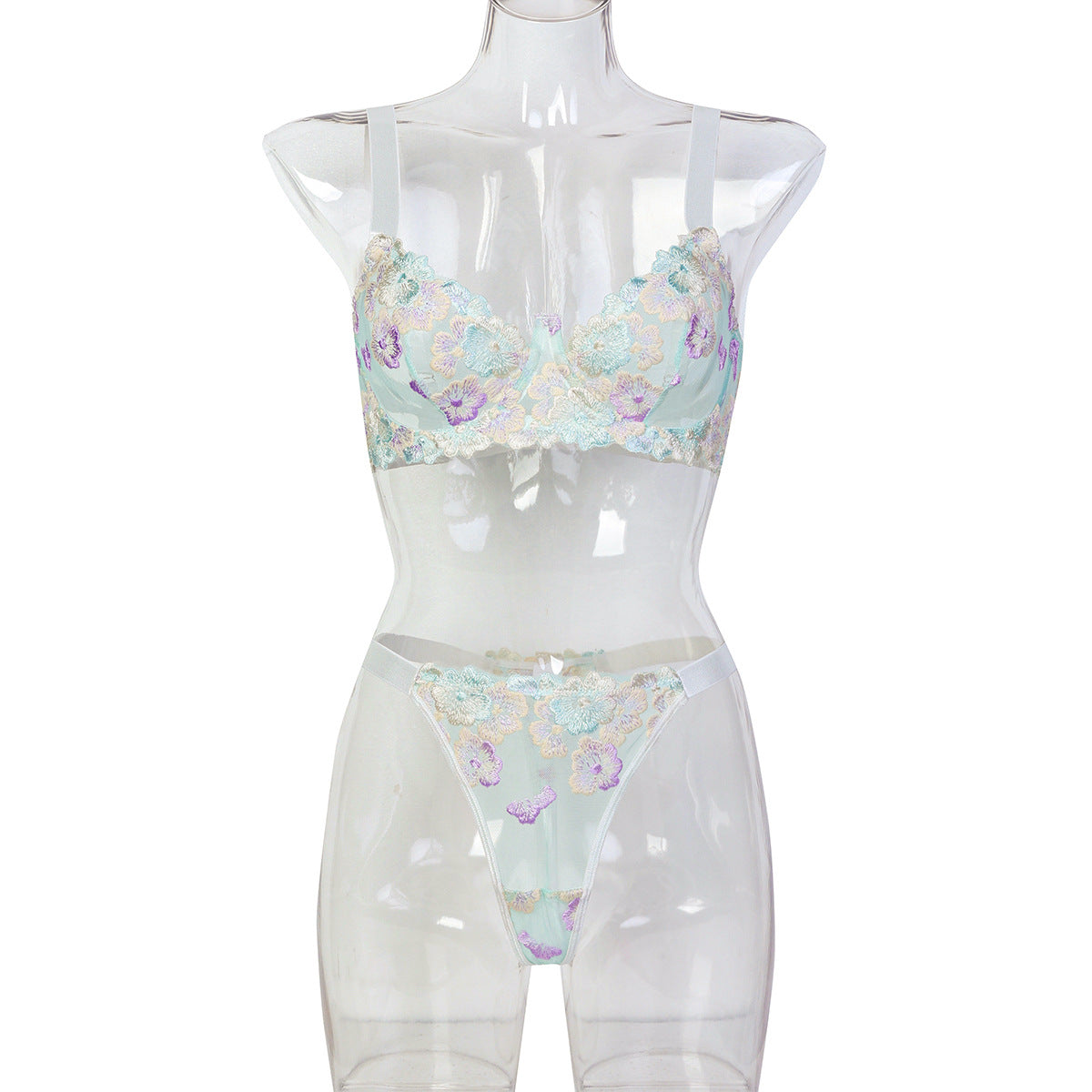 FREEDOMBEAUTY | High-quality peach blossom exquisite embroidery three-dimensional jacquard gathering underwear European and American fun and sexy two-piece suit female 3700