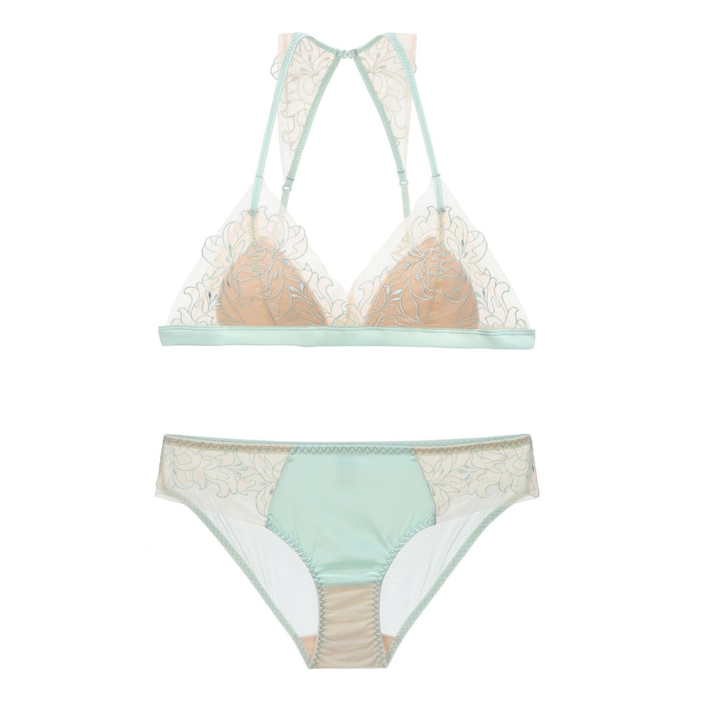 FREEDOMBEAUTY | French sexy underwear cross back triangle cup steel-free underwear thin pure desire embroidered lace bra set