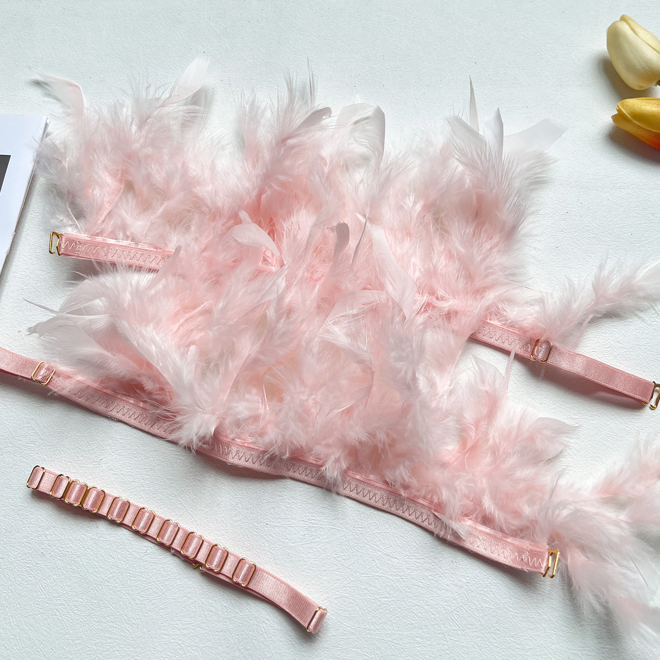 freedombeauty|High-end quality summer new feather women's lace eyelash splicing sexy underwear kit