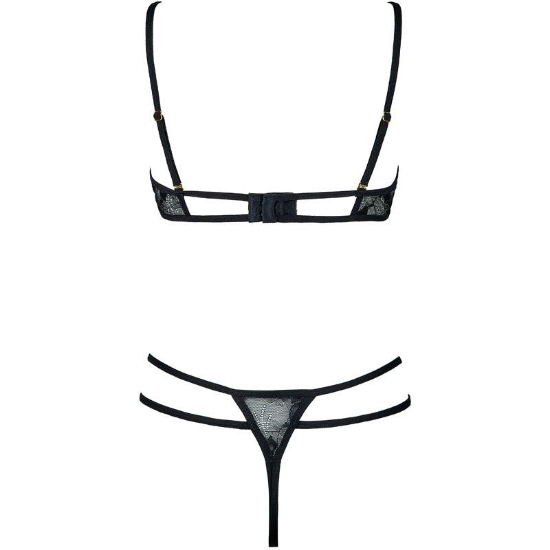 FREEDOMBEAUTY | FQ2978 underwear women's big breasts show small sexy straps seduction lace ultra-thin upper support open crotch free T-pants set