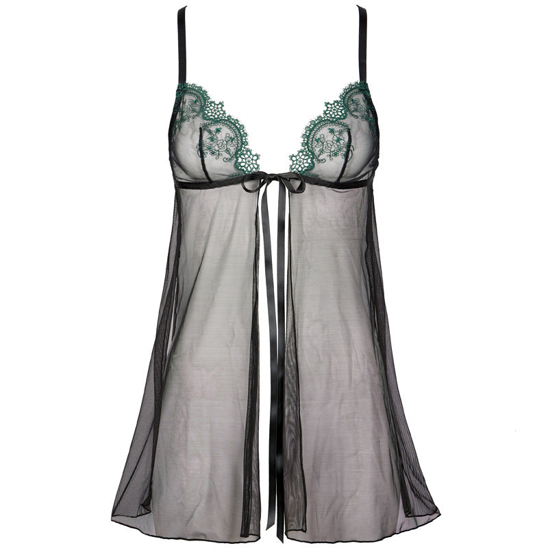 Freedombeauty | FQ2766 Women's Sexy Perspective Suspender Strap Nightdress Mesh Sexy Pajamas Short Lace Thong Crotch Pants