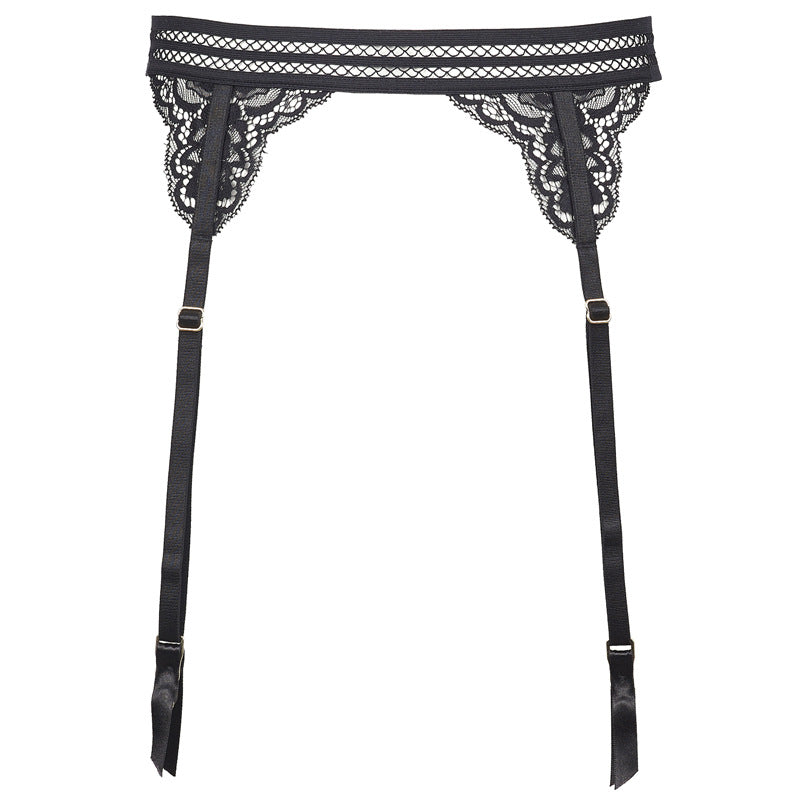 Freedombeauty | FQ2731 Black Lace Glitter Perspective Mesh Sexy Pajamas onesie Triangle Cup Low Waist Panties Garter Belt