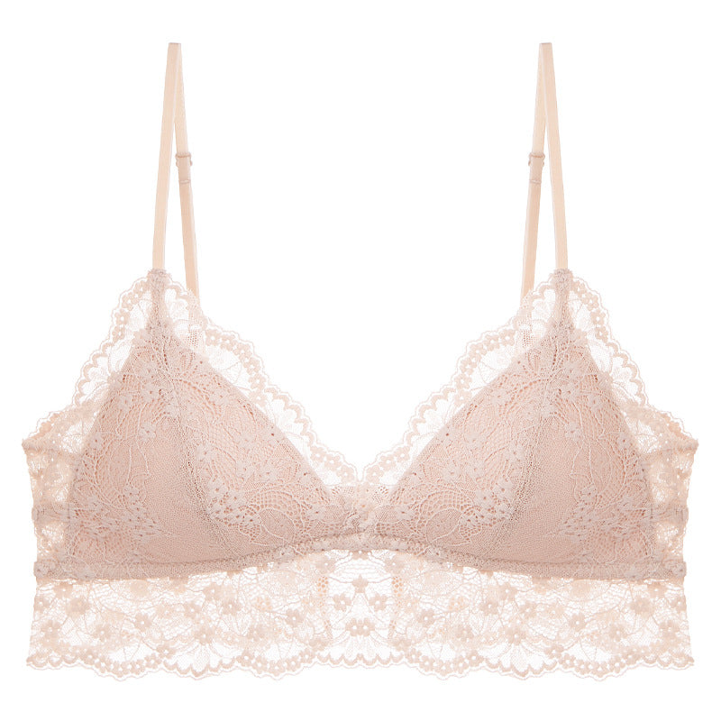FREEDOMBEAUTY | Summer Sexy Lace Underwear Women's French Thin Thin Shoulder Strap Underwear Triangle Cup Steel Rim Free Bra Set