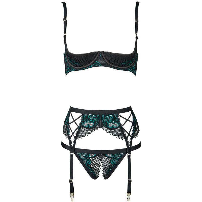 FREEDOMBEAUTY | FQ2836M210 quarter chest cup two-color lace cross strap sexy lingerie set women free