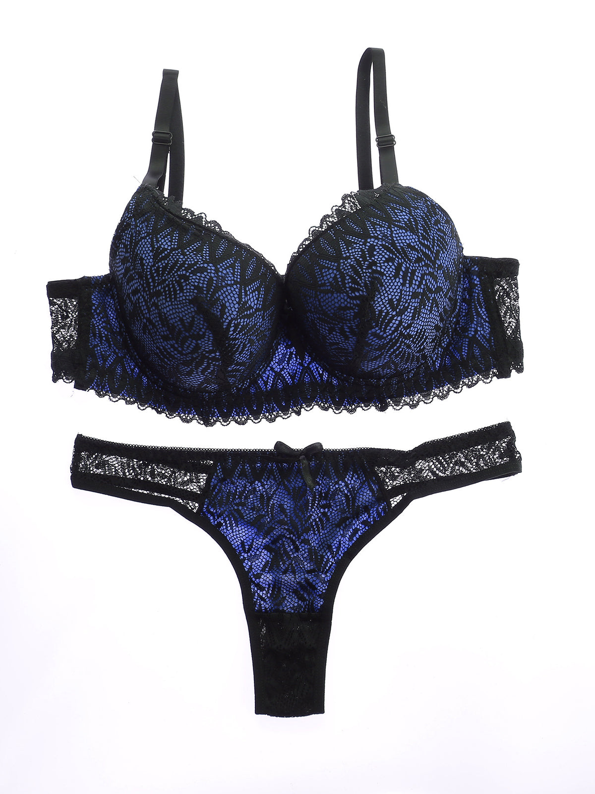 FREEDOMBEAUTY | Women's Lace Bra Set Breathable Black Contrasting Underwear Panties Breast Belt Chest Pad Thin Mold Cup Sexy Thin