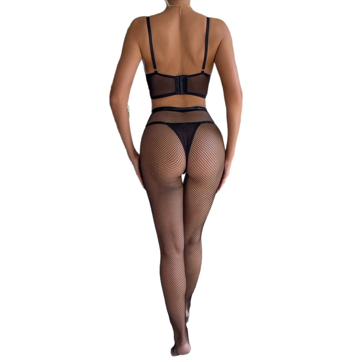FREEDOMBEAUTY | Burgundy high-end embroidery exquisite small floral hollow design complex three-piece stockings sexy lingerie 3709