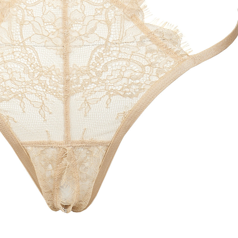Freedombeauty | FQ2730 champagne gold bronzing back onesie bundled perspective hollowed-out lace sexy hip fun Europe and America