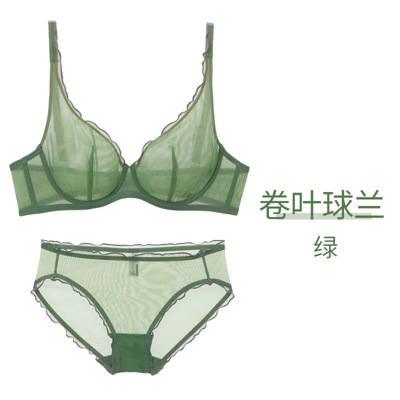 FREEDOMBEAUTY | mesh set soft steel ring bra large chest small breathable thin atmosphere underwear set bra