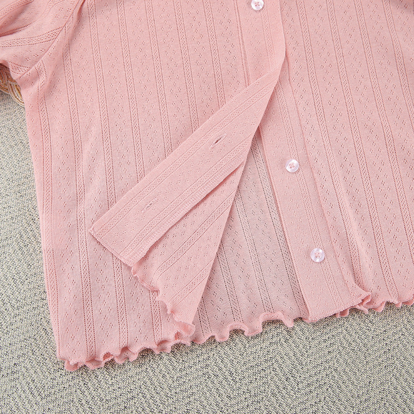 FREEDOMBEAUTY | Spring pink knitted comfortable long-sleeved suspender underwear shorts new pajamas women's loungewear