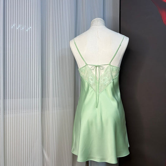 FREEDOMBEAUTY | FQ2860 Summer French high-end ice silk nightdress women's lace flower suspender nightdress sexy pure loungewear