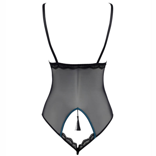 FREEDOMBEAUT | FQ2703 Satin hemming mesh tassel rimless onesie sex women open crotch and hip lace edge cross-border