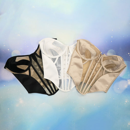 FREEDOMBEAUTY | 7033 Mesh Wedding Dress Satin 2025 New Sexy Spice Girl Back Strap Steel Bone Sculpting Girdle Belly Corset