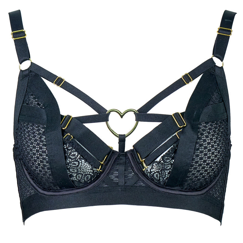 FREEDOMBEAUTY | FQ2829 Flower mesh perspective quality series sexy suit women's heart buckle free of temptation European and American suspender leg ring