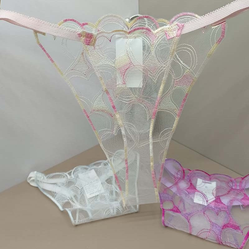 FREEDOMBEAUTY | Three-piece perspective mesh embroidery sexy lace sex thong panties love wrap embroidery cross-border
