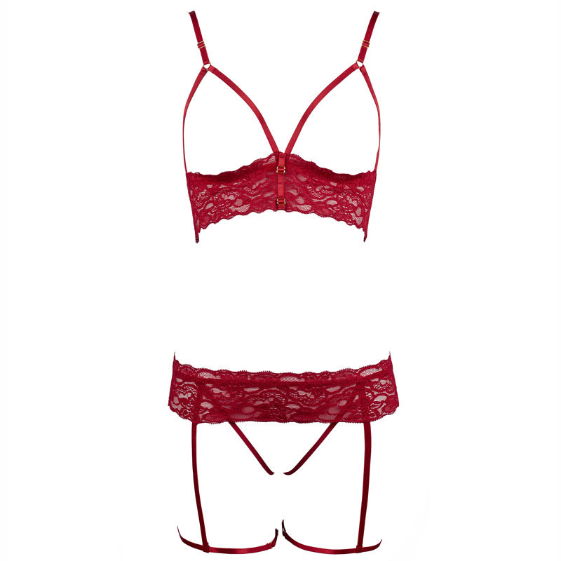 FREEDOMBEAUTY | FQ2706 erotic lingerie lace milk sexy pajamas open free panties thong set with leg rings