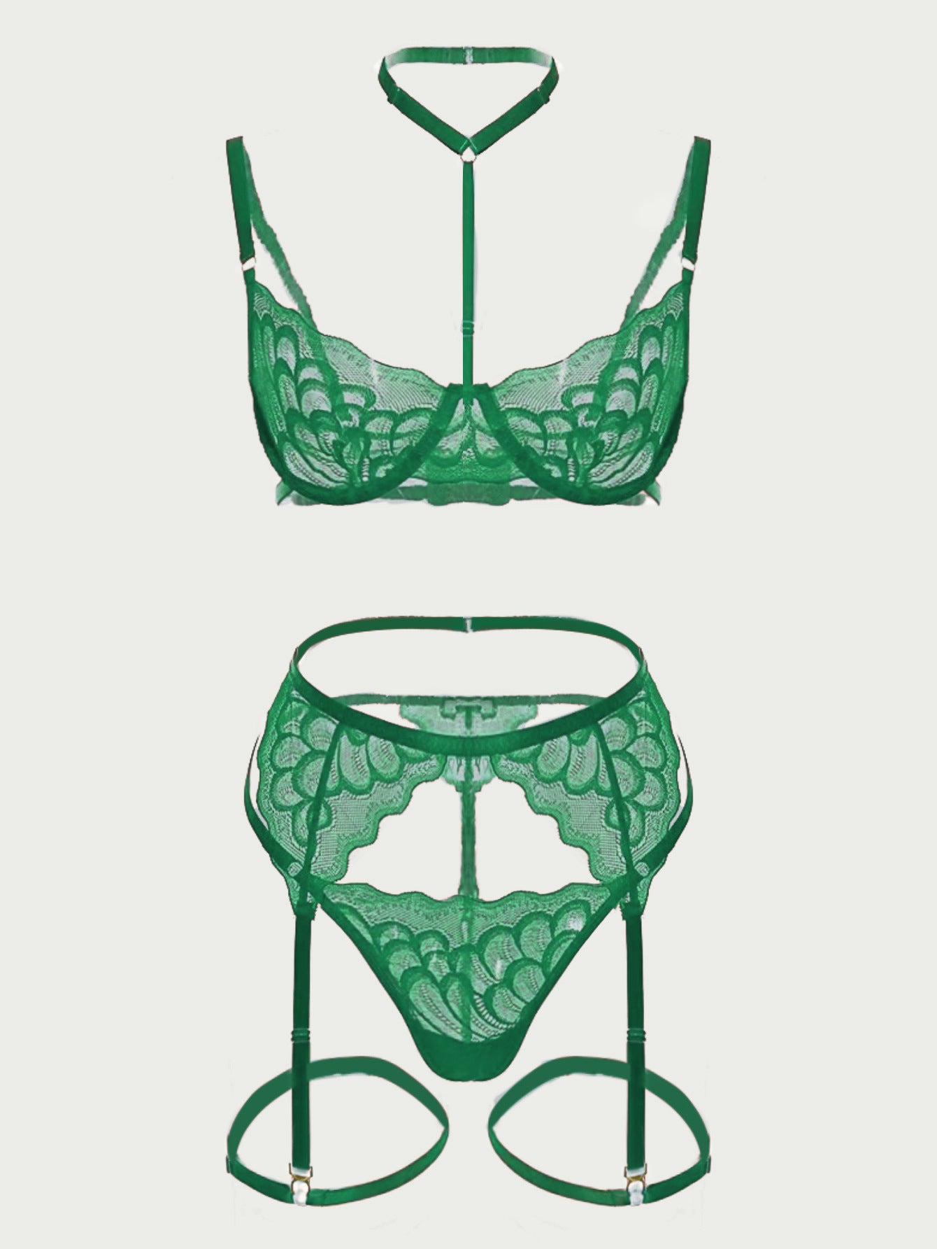 freedombeauty|Hot-selling multi-color lace lingerie women's sexy eyelashes pajamas bra three-piece set