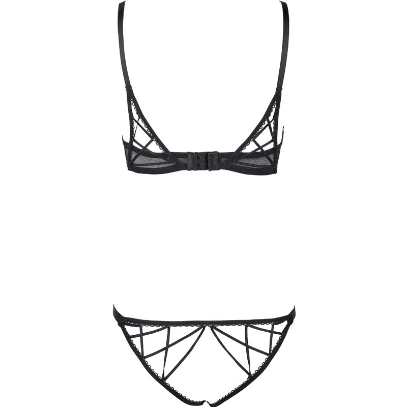 FREEDOMBEAUTY | FQ2836M201 Pure color contrasting lace satin sponge tray cross strap bra free panties sexy
