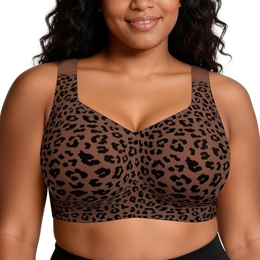 FREEDOMBEAUTY | Leopard print cross-border bra large size jelly glue underwear women's thin seamless steel rim foreign trade bra Amazon explosion