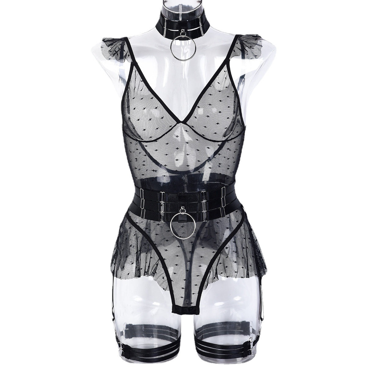 FREEDOMBEAUTY | 5-Piece AliExpress INS Winter Mesh Splicing onesie with large neck waist seal leg ring 3297