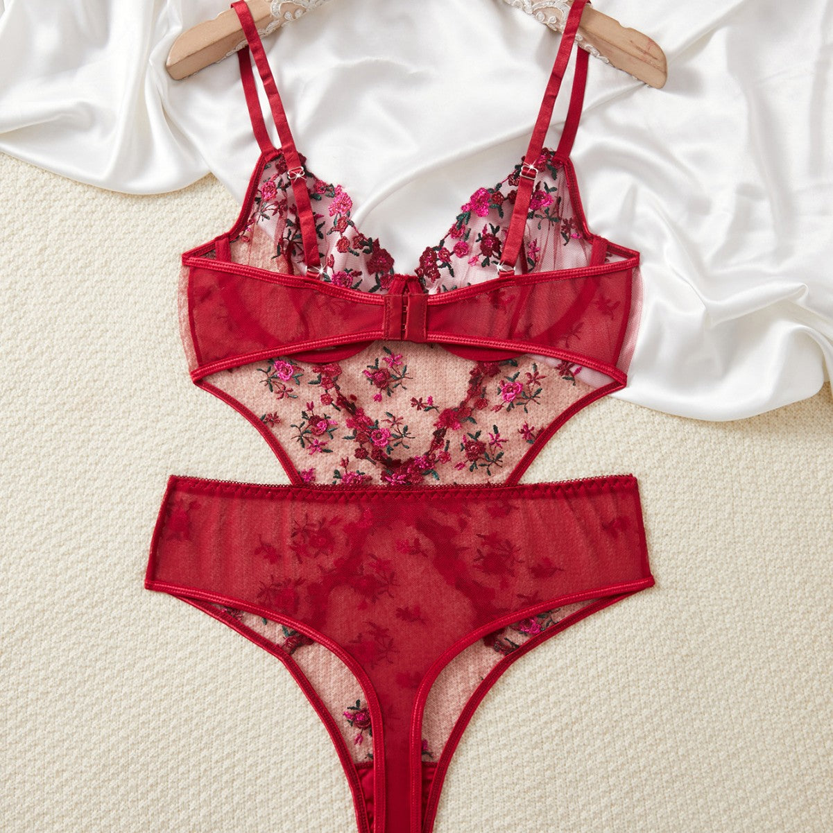 FREEDOMBEAUTY | Sexy tights mesh flower embroidery hollow perspective gathering bra sex onesie