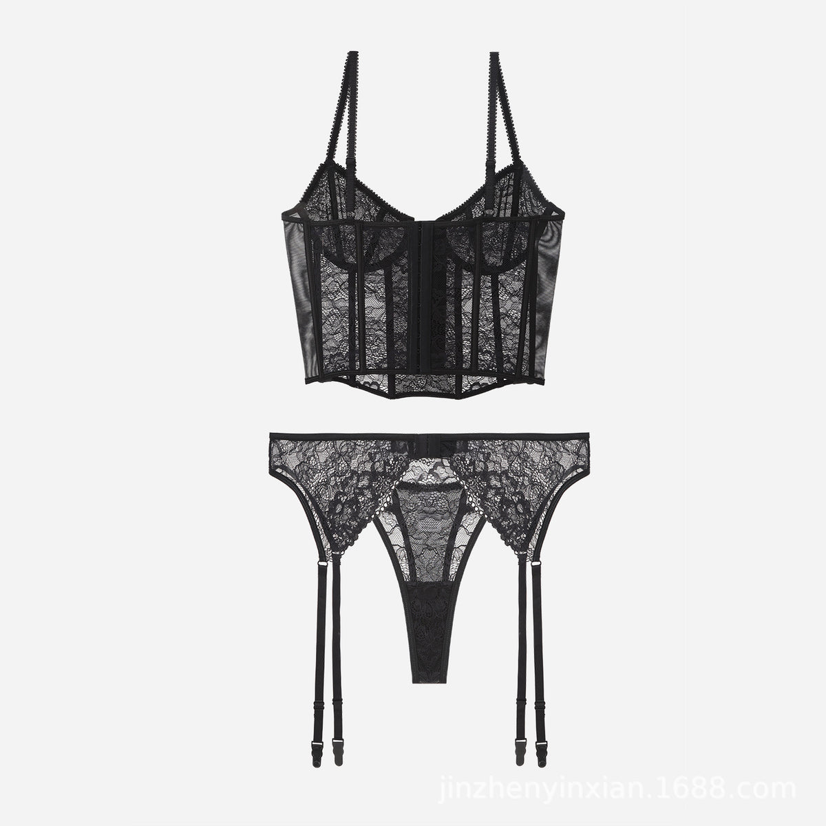FREEDOMBEAUTY | Wear retro girl sexy fishbone underwear suspenders, thin gathering Valentine's Day lace sexy underwear 3 sets