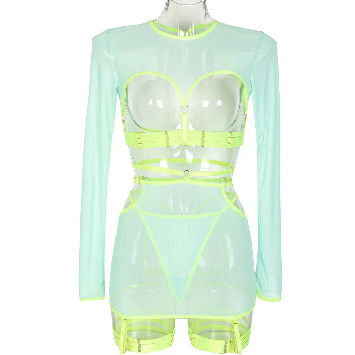 FREEDOMBEAUTY | AliExpress INS underwear 5-piece set sexy hollow straps personalized long-sleeved top with leg rings 3317
