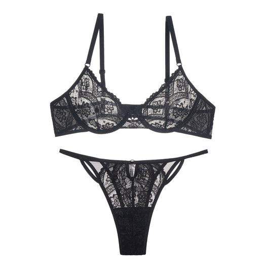 Freedombeauty | French Lace Bra Set Women's Sexy Underwear Triangle Cup Steel Rim Comfortable Thin See-Through Bra