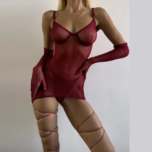 freedombeauty|New sexy seduction mesh strap dress outside bra kit