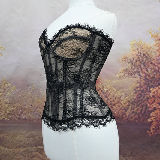 FREEDOMBEAUTY | 7020 New Foreign Trade Big Peony Lace Lace Fashion Versatile Steel Bone Corset Belly Corset