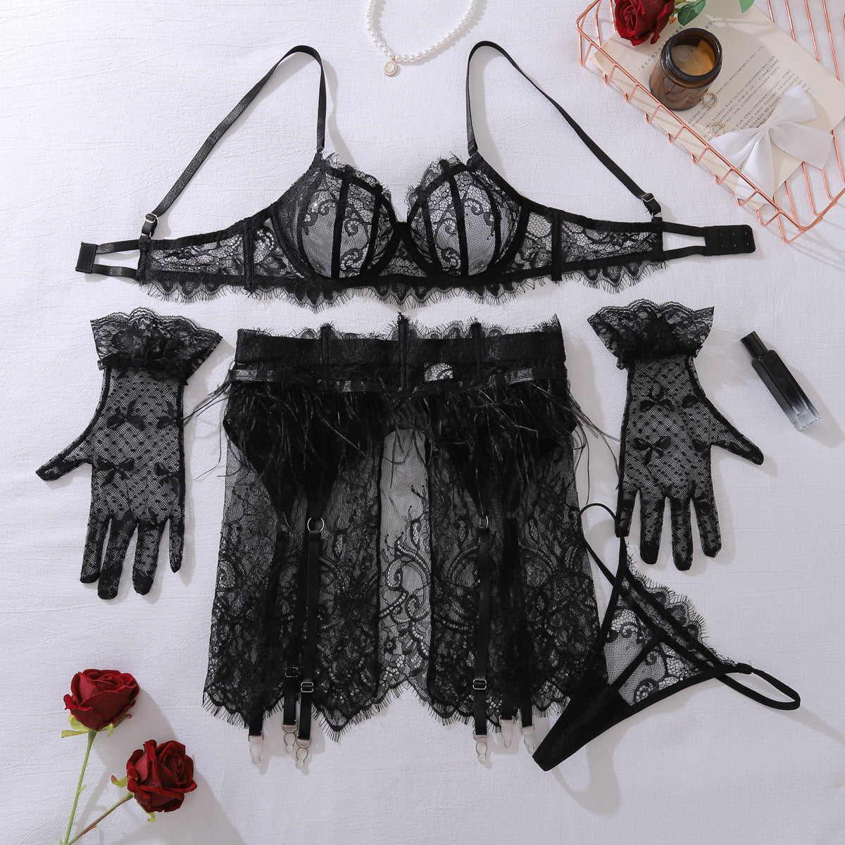 FREEDOMBEAUTY | 2025 Europe and the United States popular sexy underwear set splicing lace perspective heavy craftsmanship high-quality erotic bra women