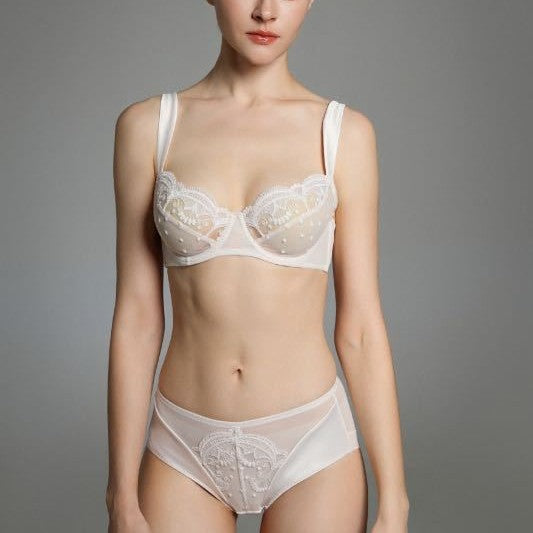 FREEDOMBEAUTY | New pure desire lace satin ultra-thin underwear with large breasts and small soft steel ring anti-sagging gathering bra set