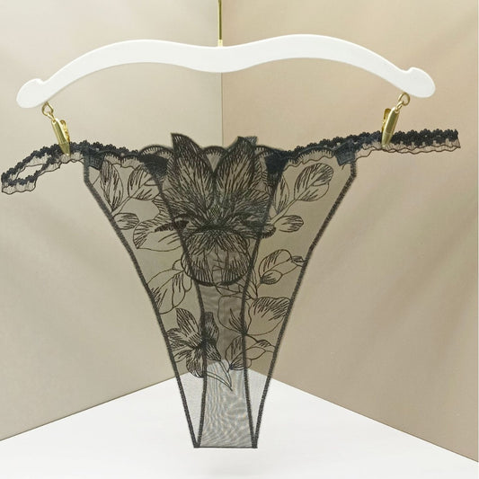 FREEDOMBEAUTY | Sexy three-color perspective mesh yarn full face embroidery flower color matching lace lace crotchless private parts light cross-border