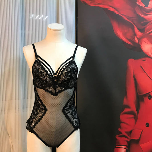 Freedombeauty | FQ2853 Bodysuit Sexy Transparent Steel Rim Lace Mesh Perspective Crotch Suspender Sex Underwear