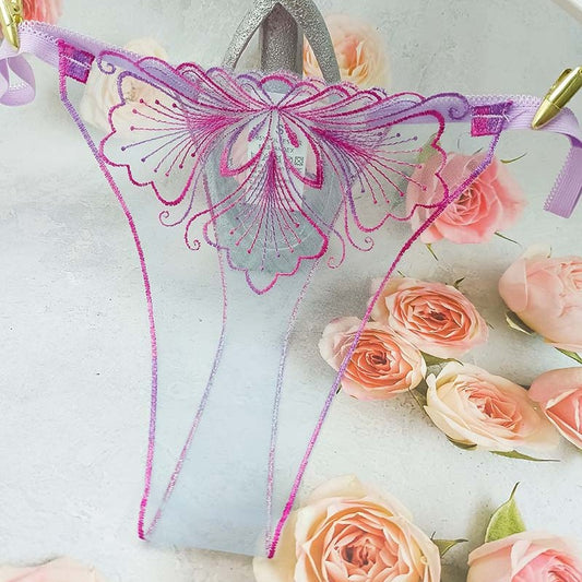 FREEDOMBEAUTY | Sexy hollow transparent mesh embroidered pattern women's sex thong perspective seduction lace cross-border