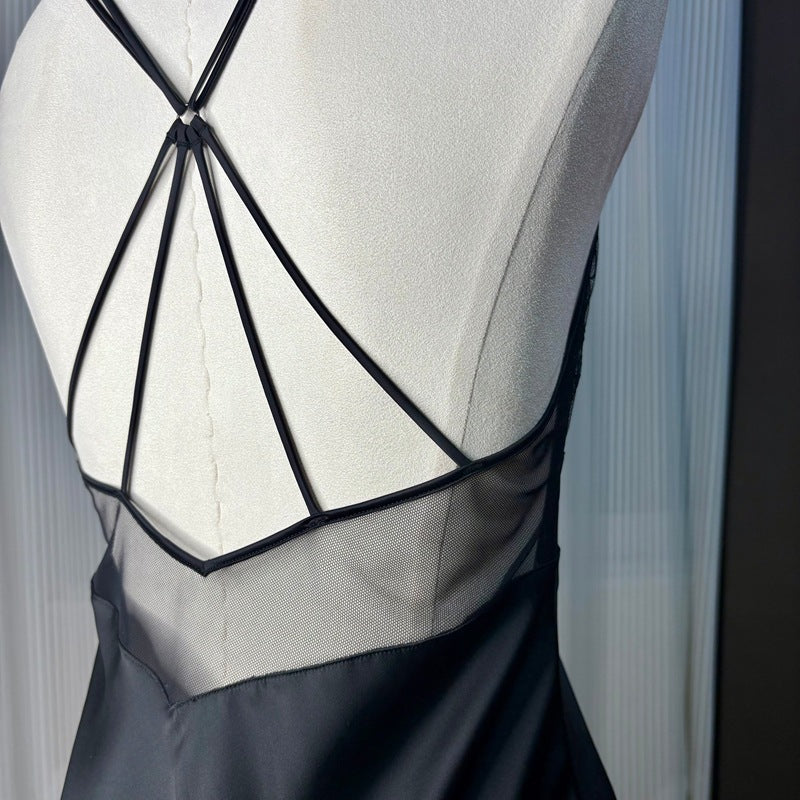 FREEDOMBEAUTY | FQ2862 Love Embroidery Cross-Ribbon Satin French Nightdress Pure Desire Homewear Sexy Suspender Skirt Cross-Border Summer