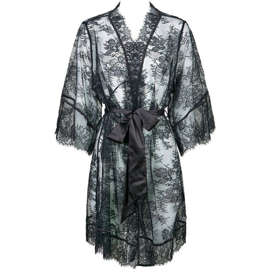 FREEDOMBEAUTY | FQ2871 Eyelash lace perspective satin nightgown medium sleeve morning gown women's wedding cross-border European and American matching coat quality