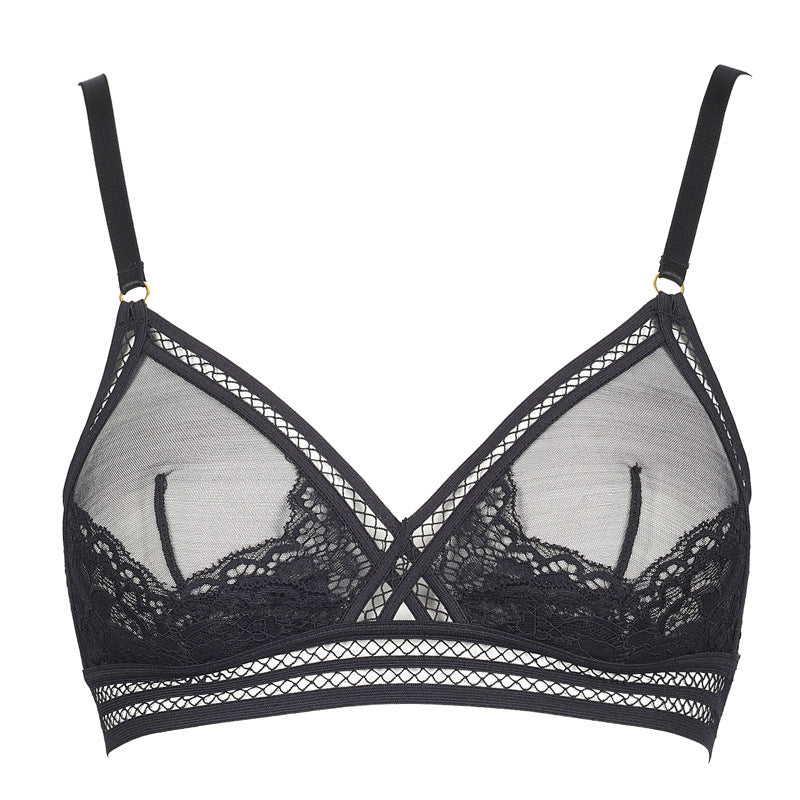 Freedombeauty | FQ2731 Black Lace Glitter Perspective Mesh Sexy Pajamas onesie Triangle Cup Low Waist Panties Garter Belt