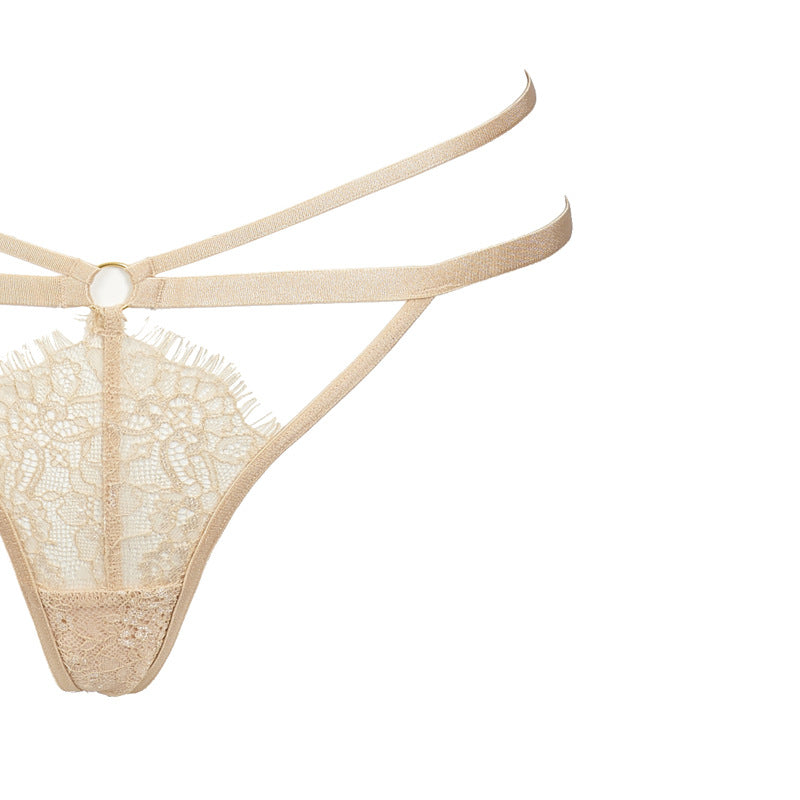 Freedombeauty | FQ2729 bronzing eyelash lace three-point champagne golden triangle cup neck back thong sex set
