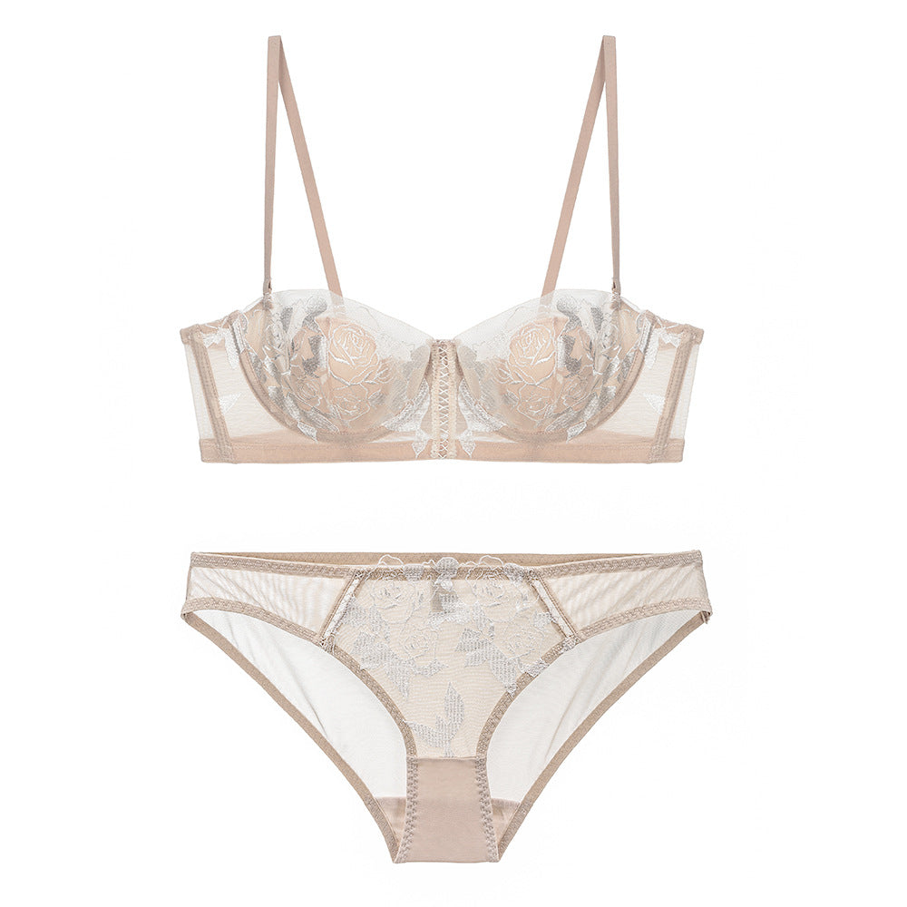 FREEDOMBEAUTY | French sexy rose half cup underwear rabbit ears breathable small chest lace thin women's suit bra