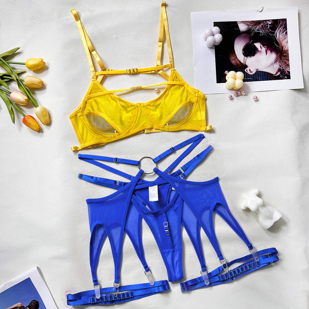 freedombeauty|Summer hot-selling lingerie sexy contrasting mesh steel ring mesh perspective kit