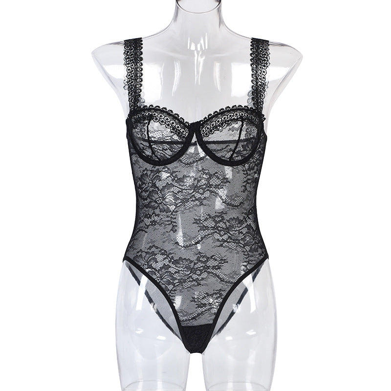 FREEDOMBEAUTY | Hot-selling lingerie one-piece women's summer new European and American lace flower comfortable close-fitting one-piece 3033