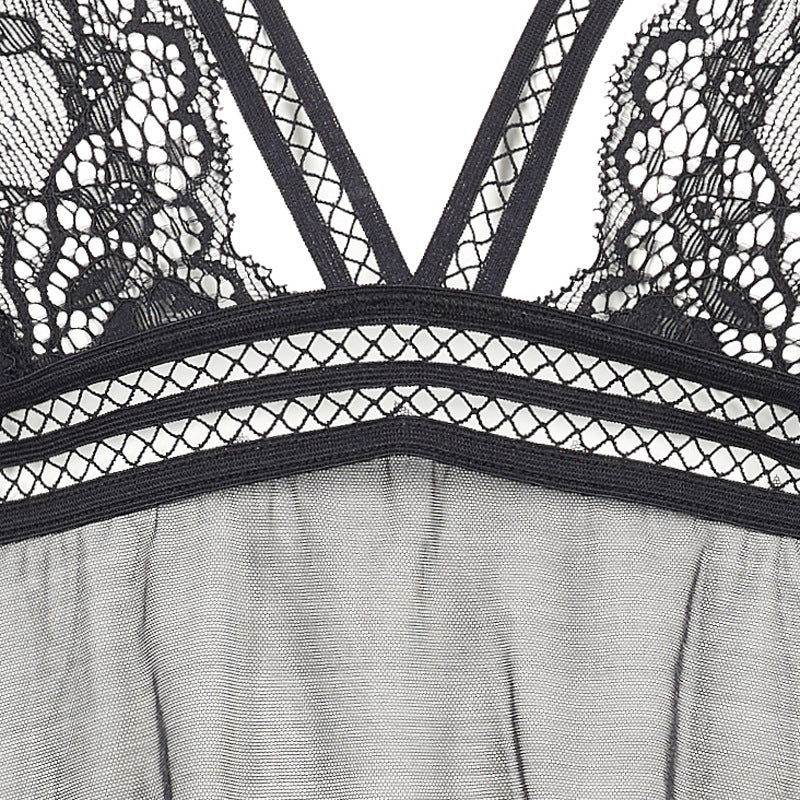 FREEDOMBEAUTY | FQ2731 Black Transparent Thin Lace Mesh Elastic with Light Mesh Ladies Suspender Dress Seduction Flirting Cross-Border