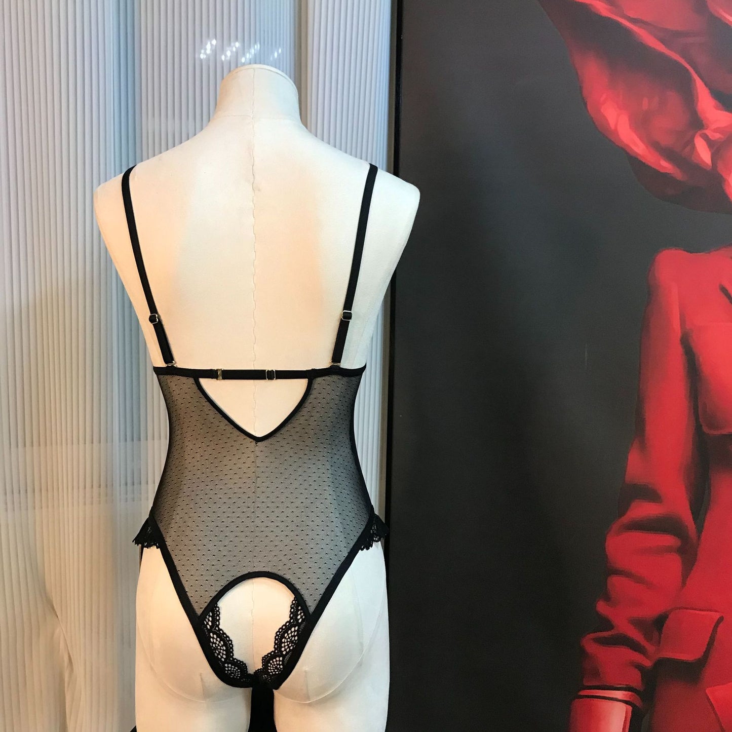 Freedombeauty | FQ2853 Bodysuit Sexy Transparent Steel Rim Lace Mesh Perspective Crotch Suspender Sex Underwear