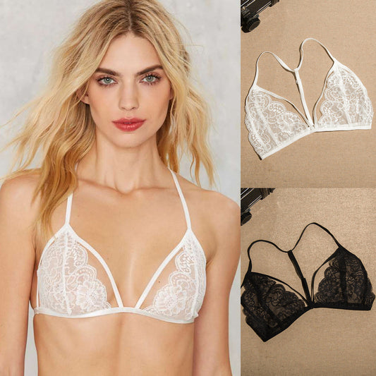 FREEDOMBEAUTY | AliExpress Europe and America Sexy Lace Bra, Shoulder Strap Adjustable Small Suspender Three-Point Top W001