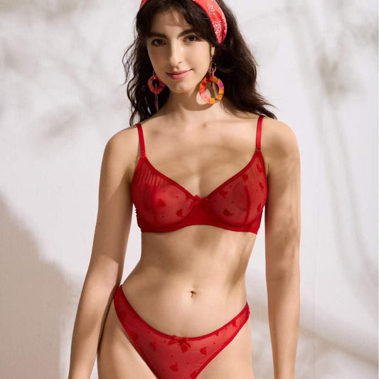 FREEDOMBEAUTY | Sexy lingerie thin flocking embroidered French underwear big breasts small gathering bra set Sexy Bra