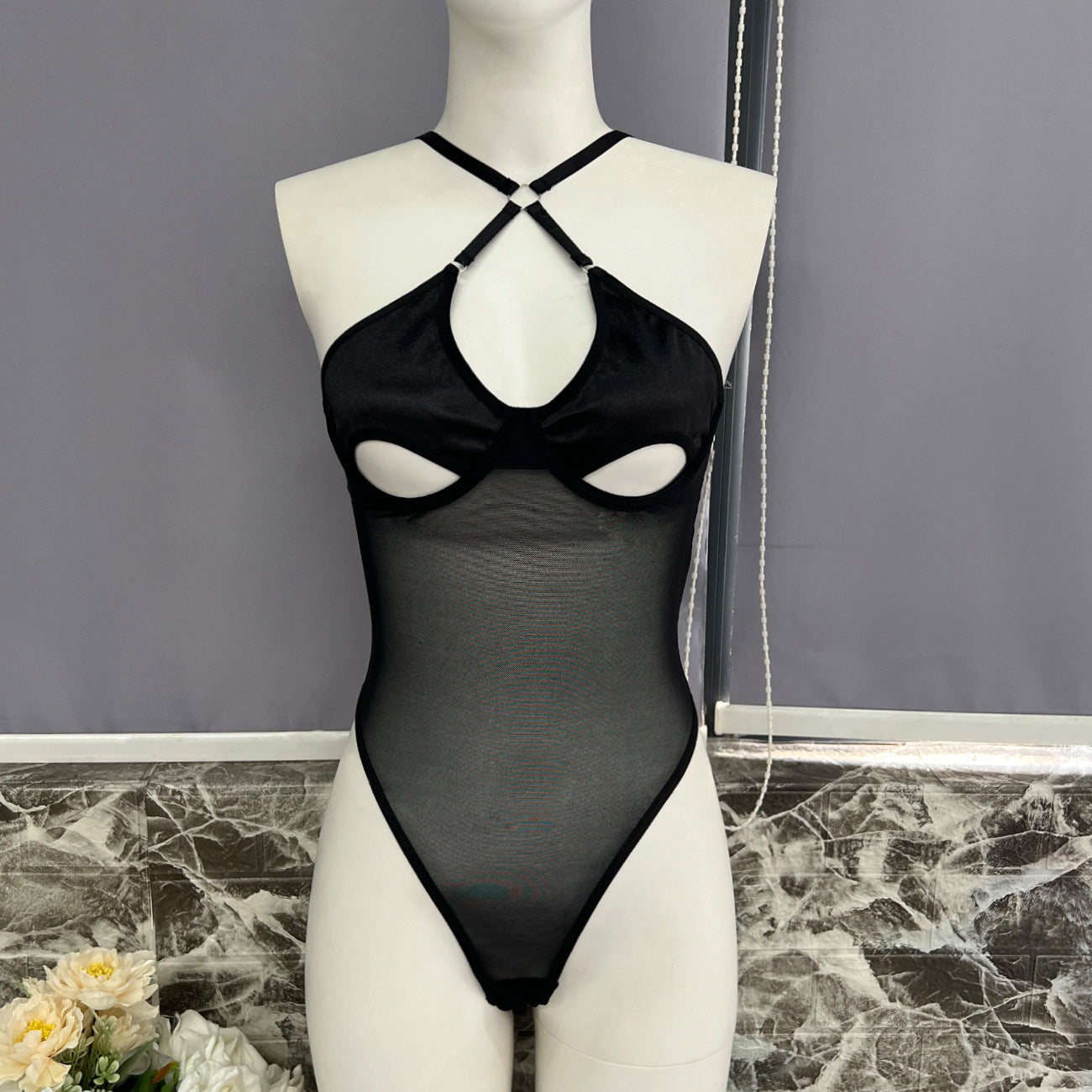 FREEDOMBEAUTY | European and American women's women's hollowed-out leggings backless one-piece underwear, onesie (excluding hands)