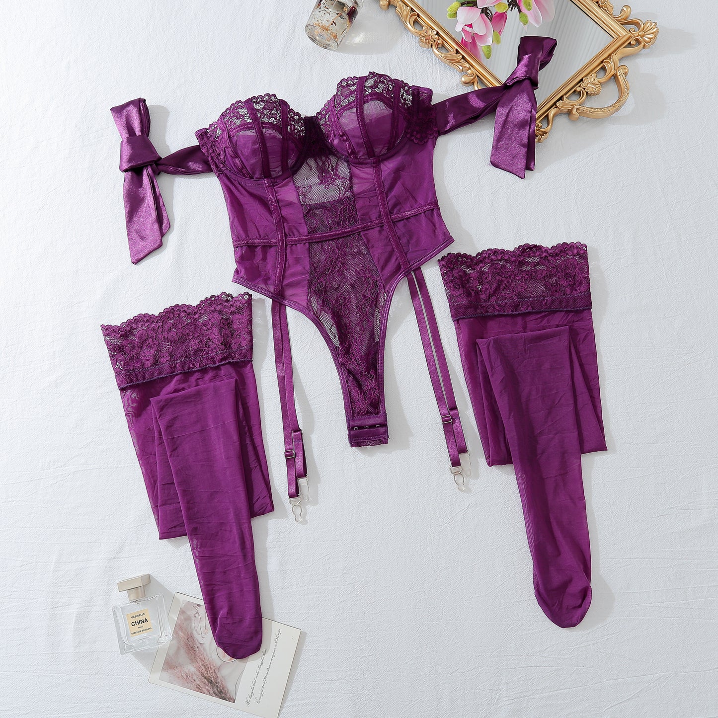 Freedombeauty | Underwear sexy lace pure desire to avoid temptation multi-color onesie with steel ring gathering underwear