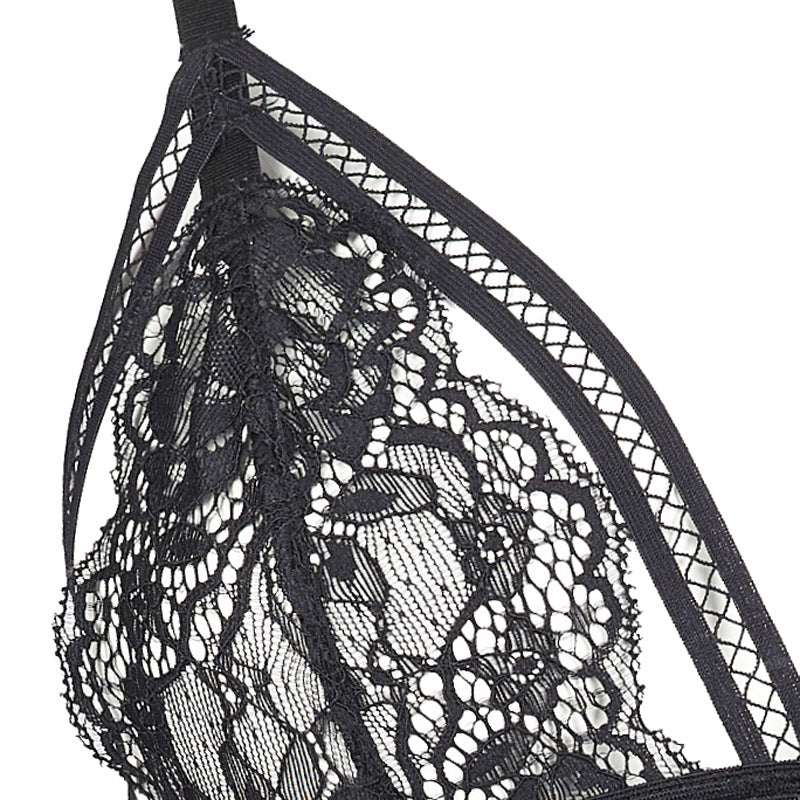 FREEDOMBEAUTY | FQ2731 Black Transparent Thin Lace Mesh Elastic with Light Mesh Ladies Suspender Dress Seduction Flirting Cross-Border