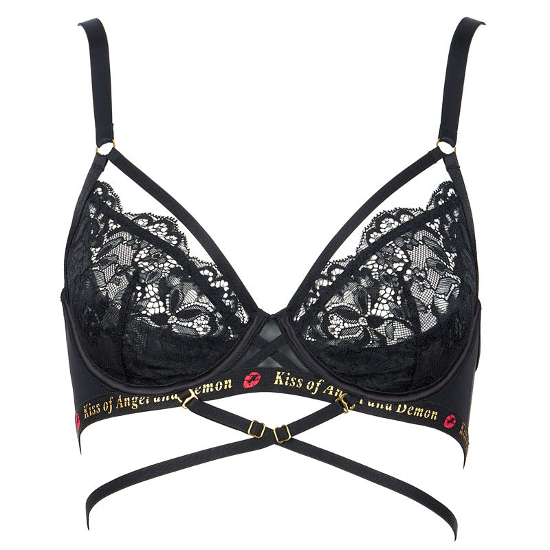 FREEDOMBEAUTY | FQ2810 lace steel ring light gathering French bra thin strap neck removable mesh European and American underwear women